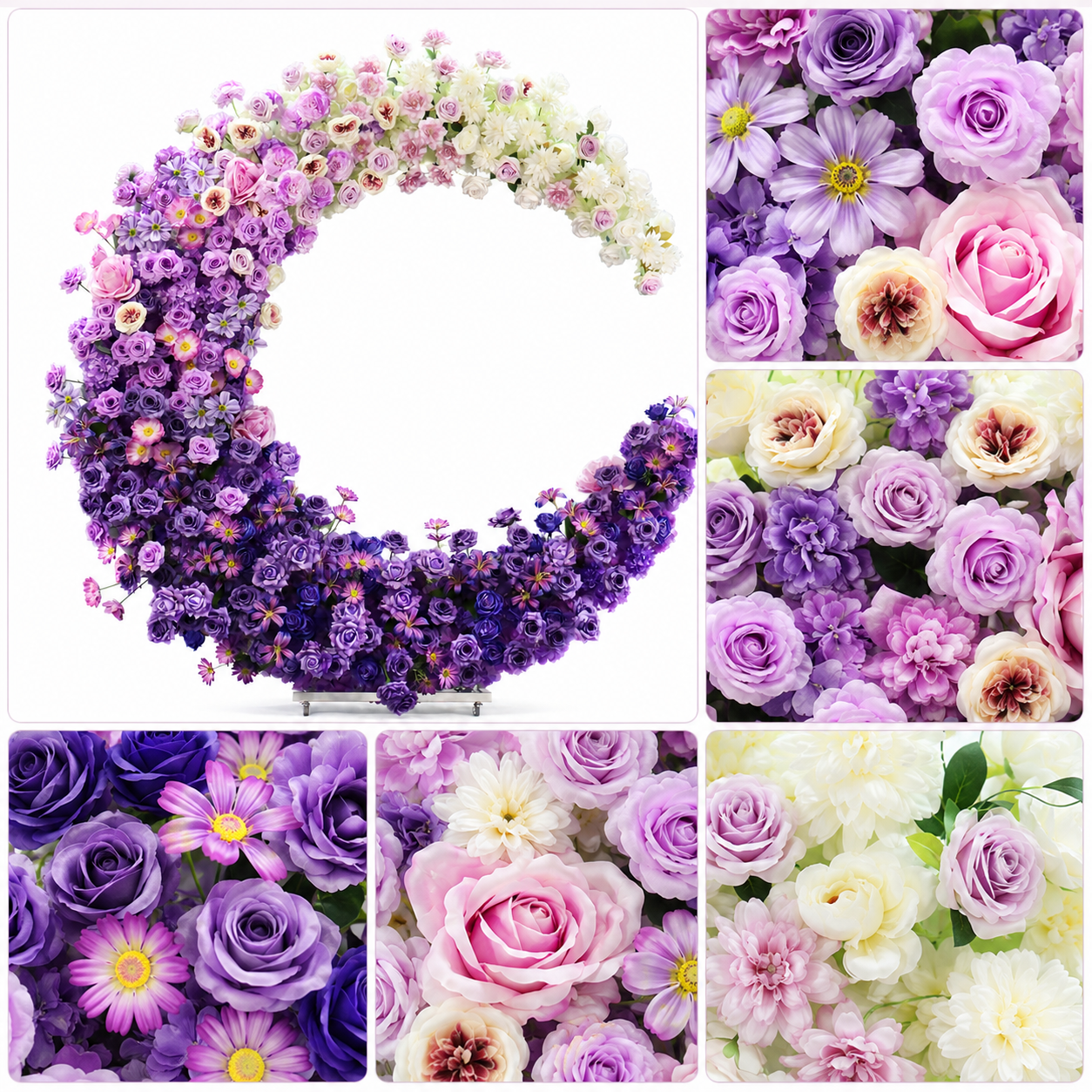 6FT purple Crescent Moon Artificial Flower Arch with Stand, Wedding Backdrop