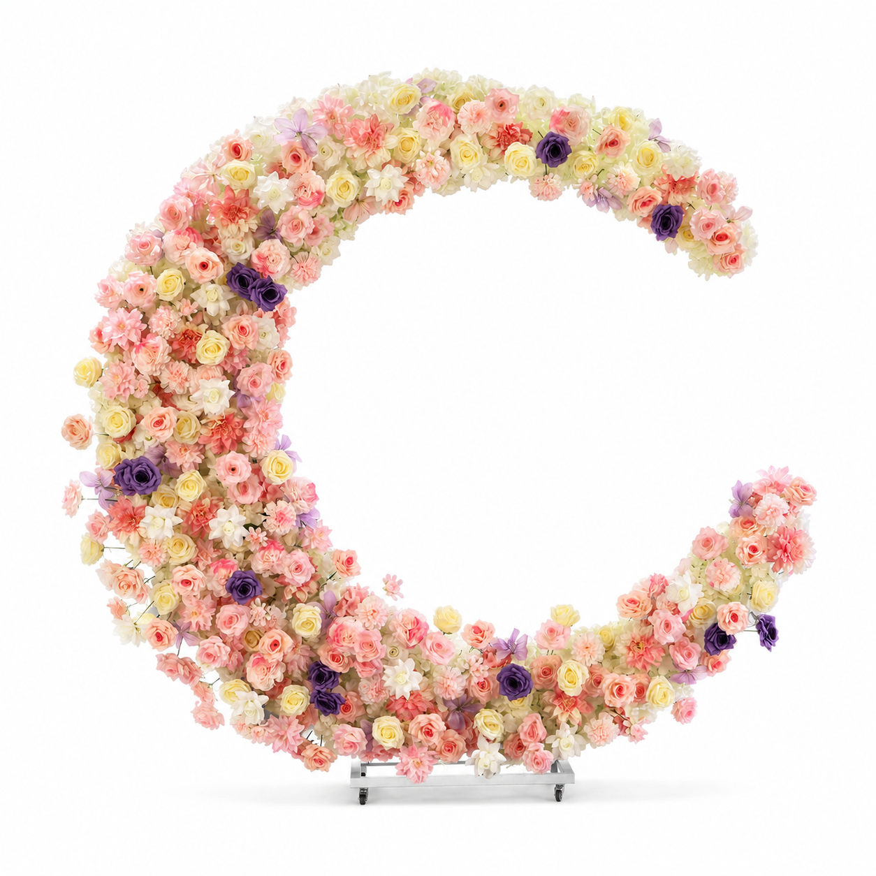 6FT Pink & Purple Crescent Moon Flower Arch, Wedding Backdrop with Stand