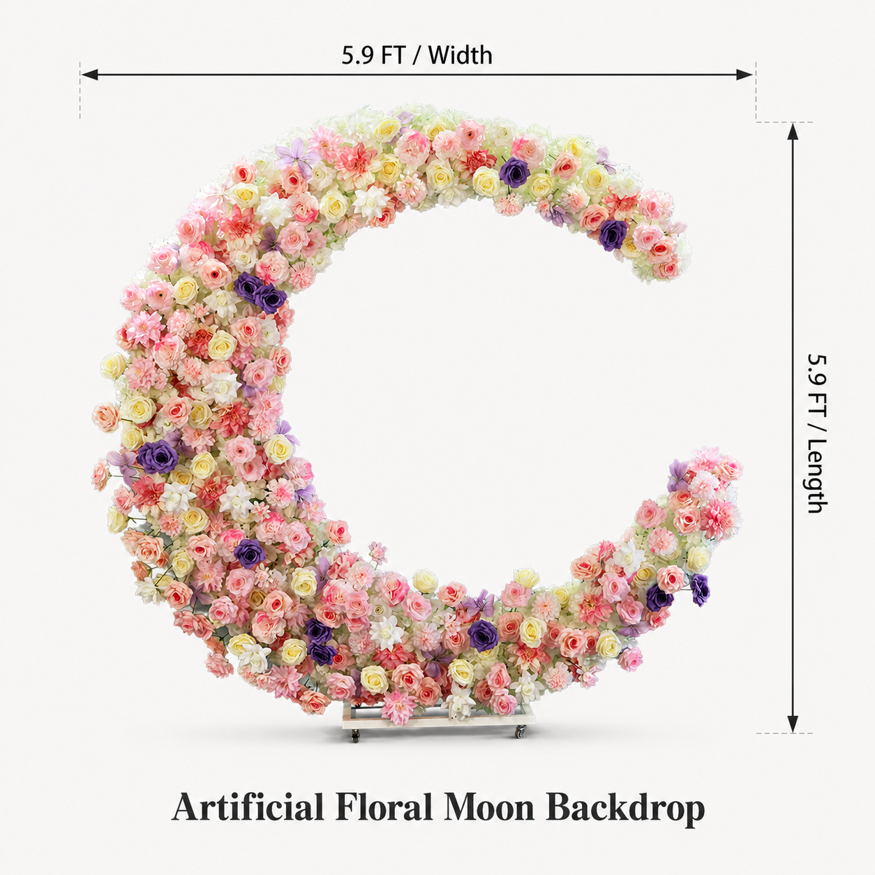6FT Pink & Purple Crescent Moon Flower Arch, Wedding Backdrop with Stand