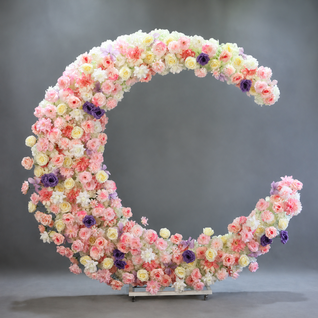 6FT Pink & Purple Crescent Moon Flower Arch, Wedding Backdrop with Stand