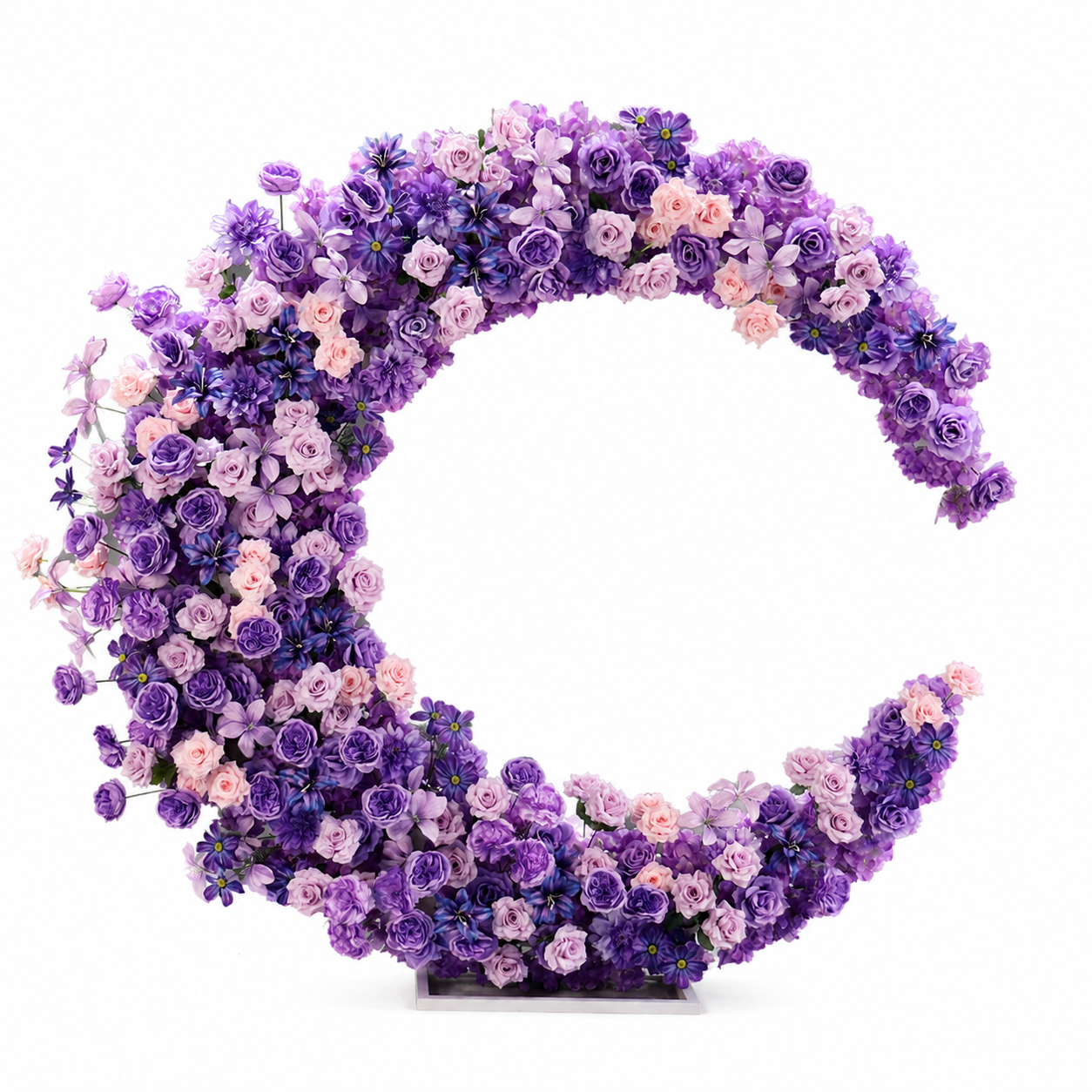 6FT purple Crescent Moon Artificial Flower Arch with Stand, Wedding Backdrop