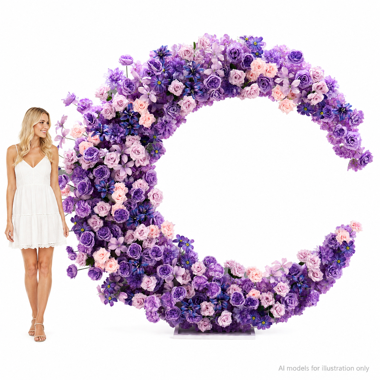 6FT purple Crescent Moon Artificial Flower Arch with Stand, Wedding Backdrop
