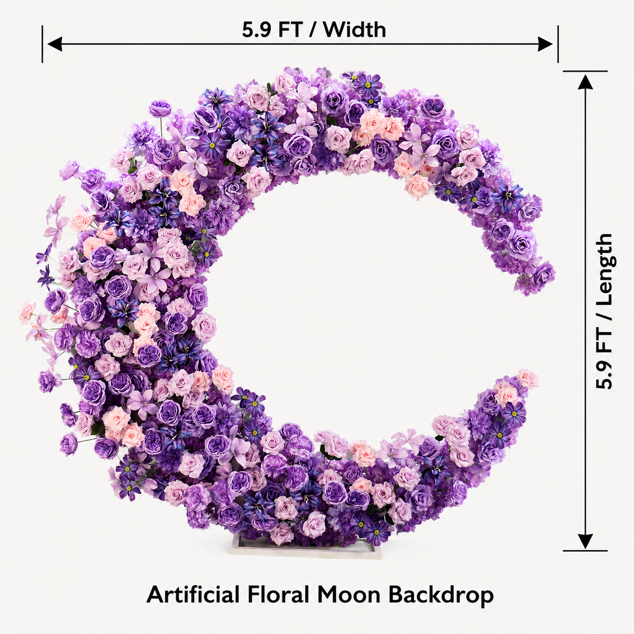 6FT purple Crescent Moon Artificial Flower Arch with Stand, Wedding Backdrop