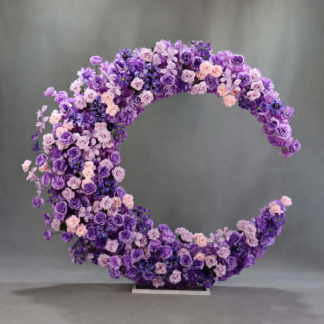 6FT purple Crescent Moon Artificial Flower Arch with Stand, Wedding Backdrop