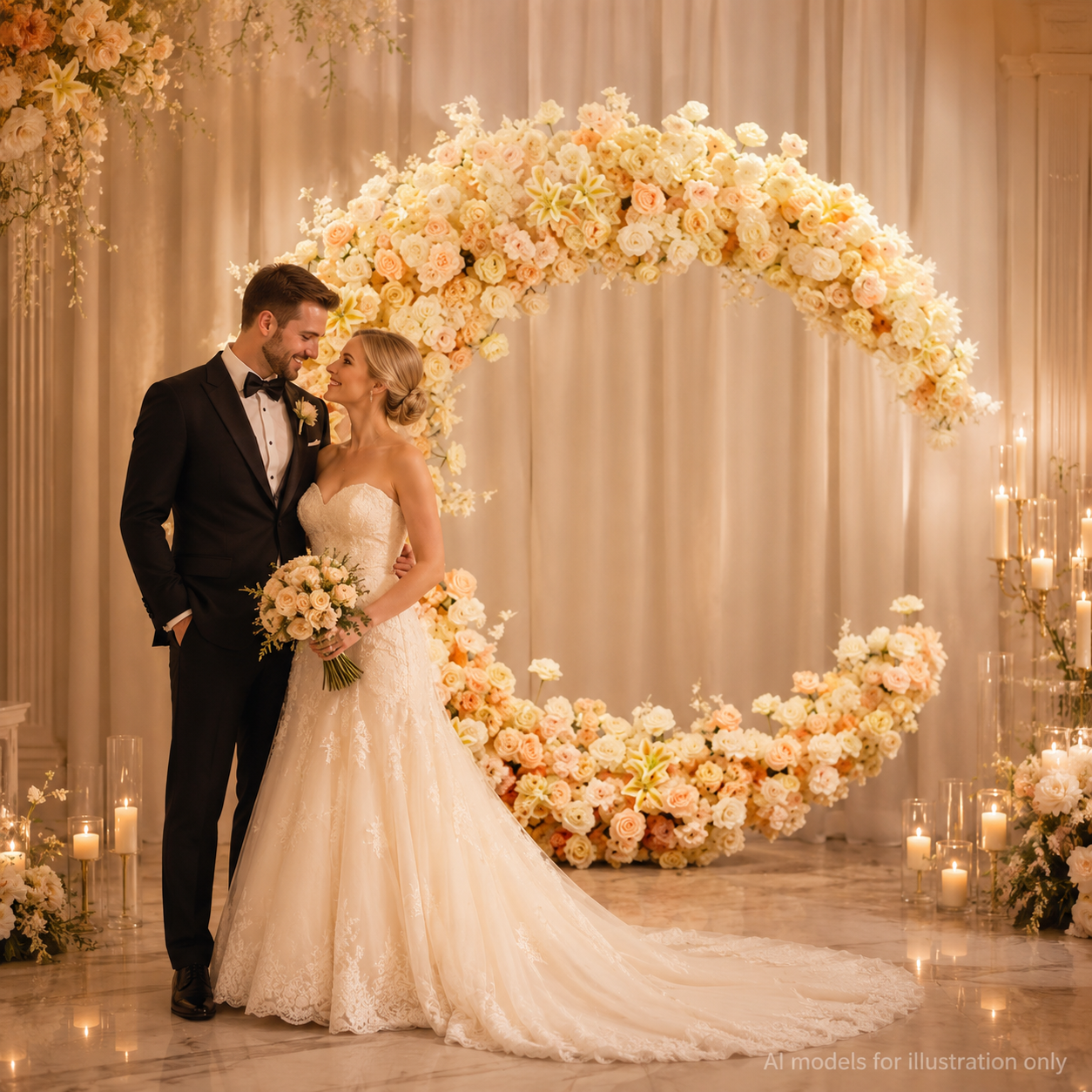 6FT yellow Crescent Moon Artificial Flower Arch with Stand, Wedding Backdrop