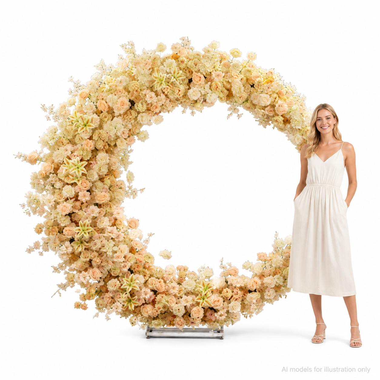 6FT yellow Crescent Moon Artificial Flower Arch with Stand, Wedding Backdrop