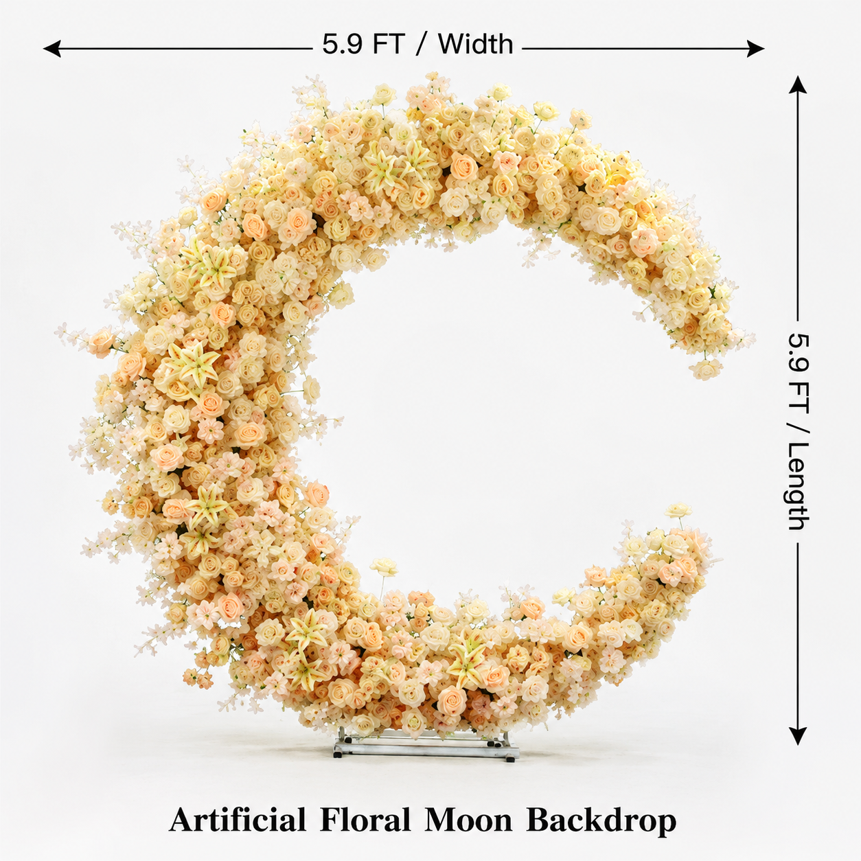 6FT yellow Crescent Moon Artificial Flower Arch with Stand, Wedding Backdrop