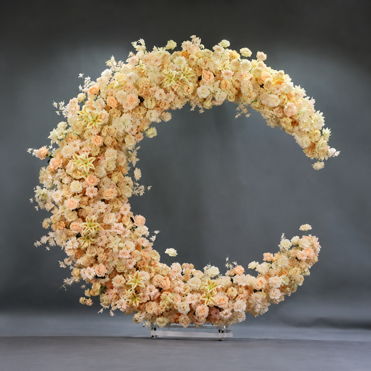 6FT yellow Crescent Moon Artificial Flower Arch with Stand, Wedding Backdrop