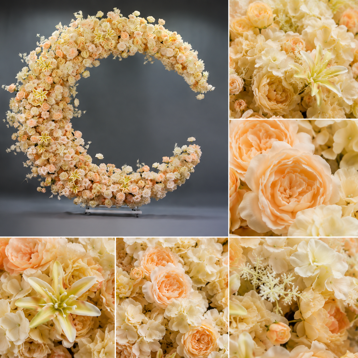 6FT yellow Crescent Moon Artificial Flower Arch with Stand, Wedding Backdrop