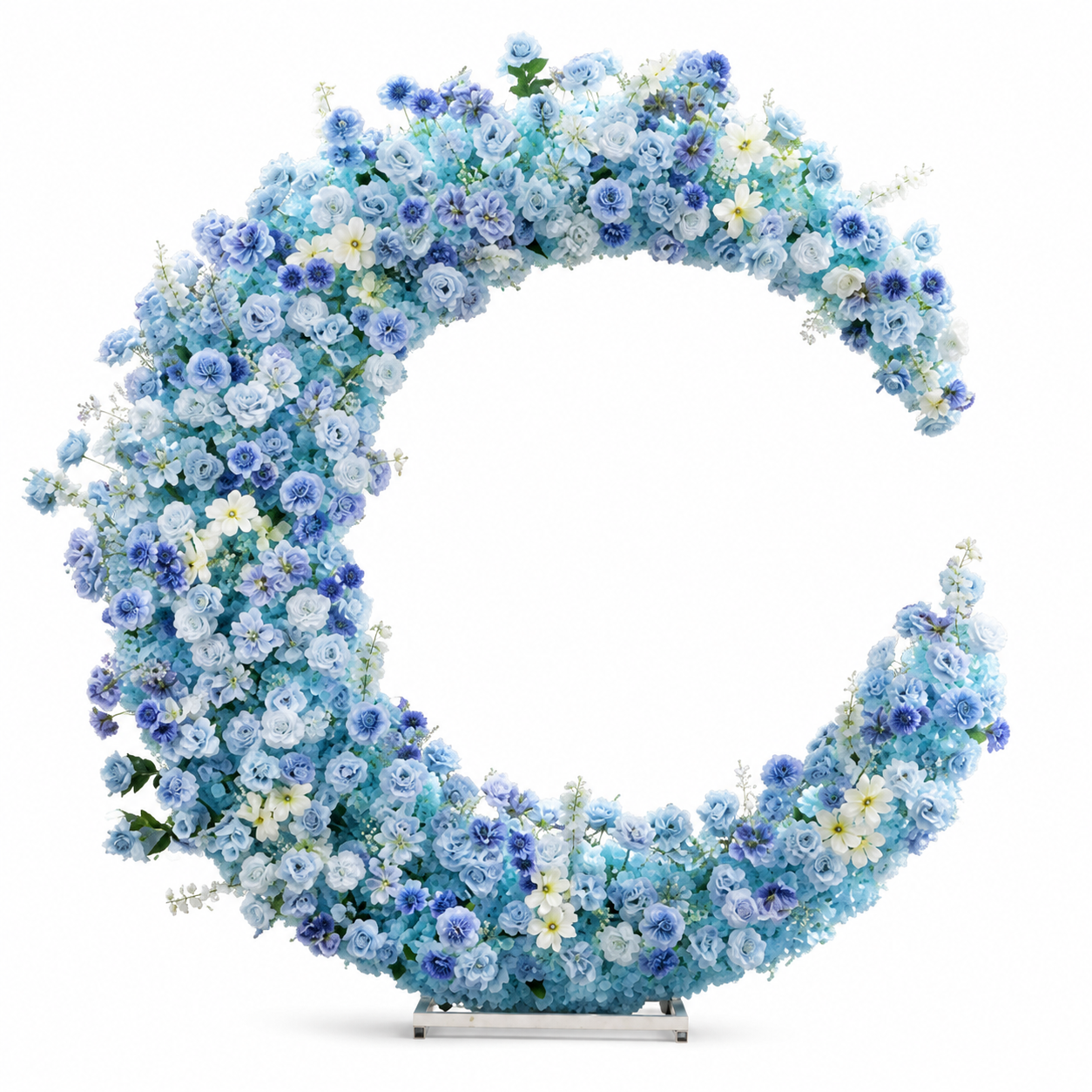 6FT Blue Crescent Moon Artificial Flower Arch with Stand, Wedding Backdrop