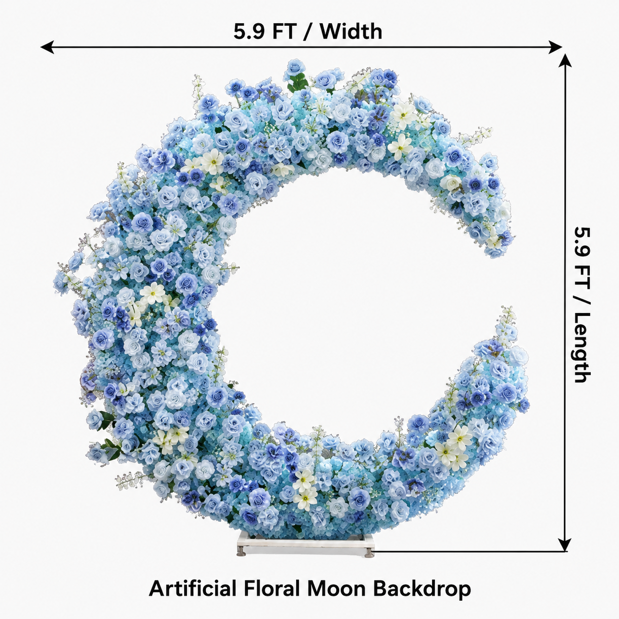 6FT Blue Crescent Moon Artificial Flower Arch with Stand, Wedding Backdrop