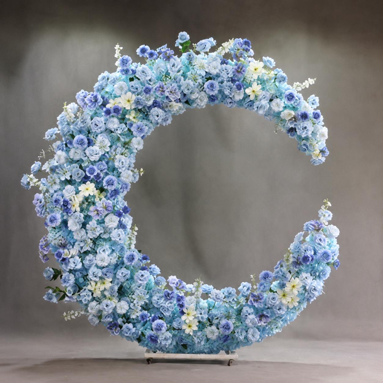 6FT Blue Crescent Moon Artificial Flower Arch with Stand, Wedding Backdrop