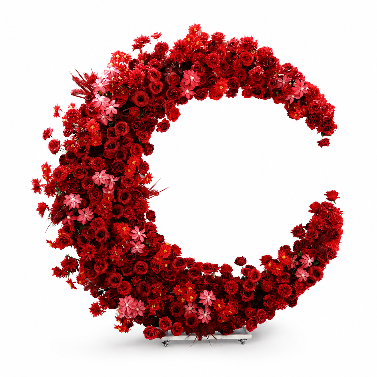 6FT rose red Crescent Moon Flower Arch, Wedding Backdrop with Stand