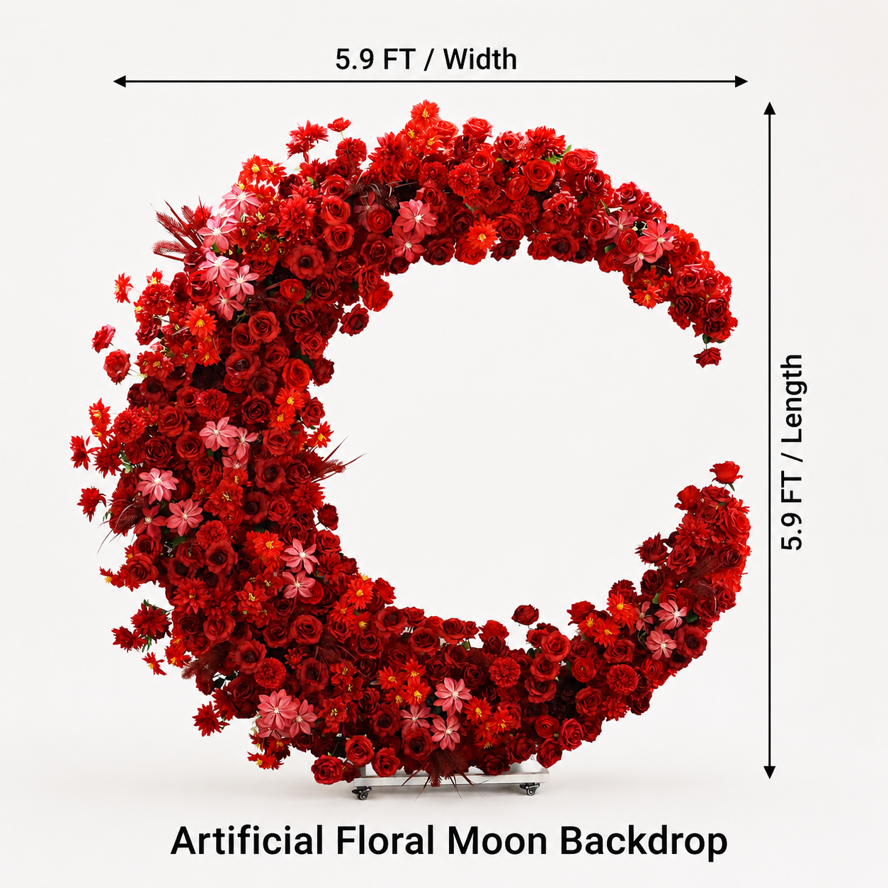 6FT rose red Crescent Moon Flower Arch, Wedding Backdrop with Stand