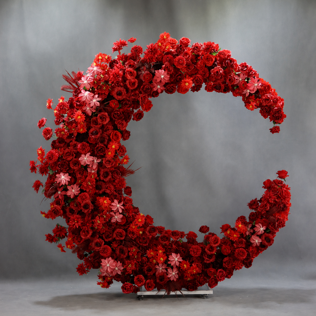 6FT rose red Crescent Moon Flower Arch, Wedding Backdrop with Stand