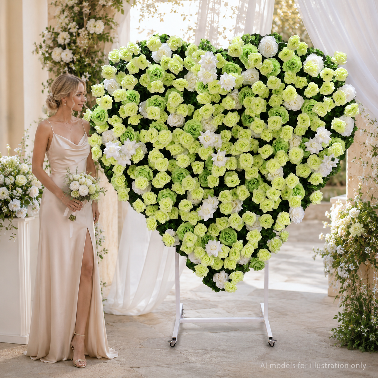Heart Flower Arch with Stand, Wedding Floral Backdrop Decor