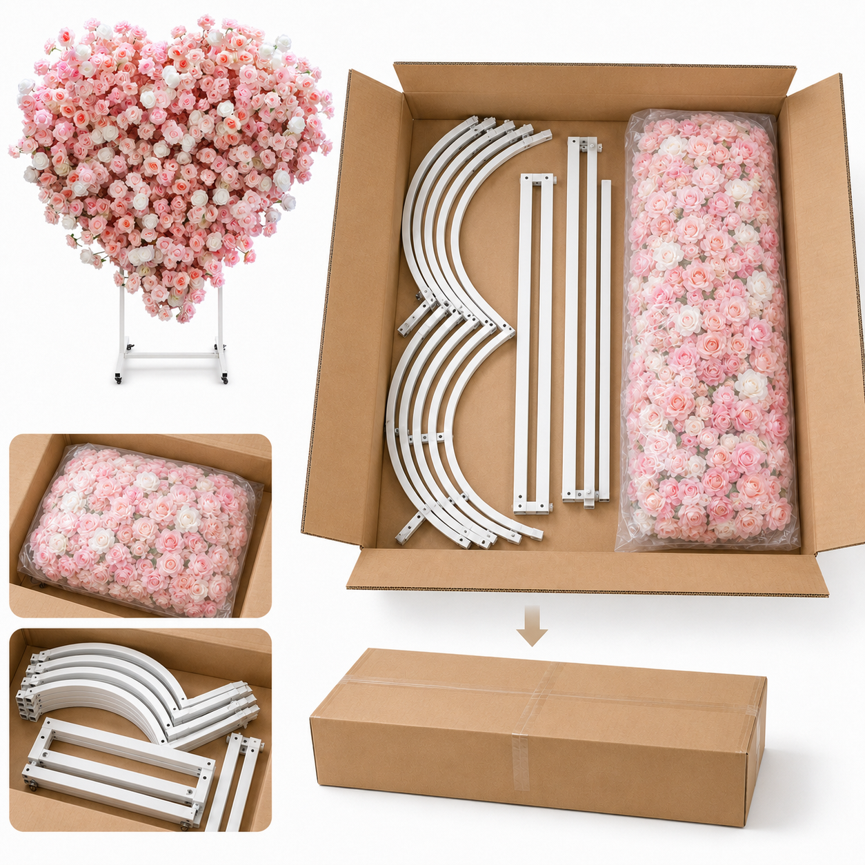 Heart Flower Arch with Stand, Wedding Floral Backdrop Decor