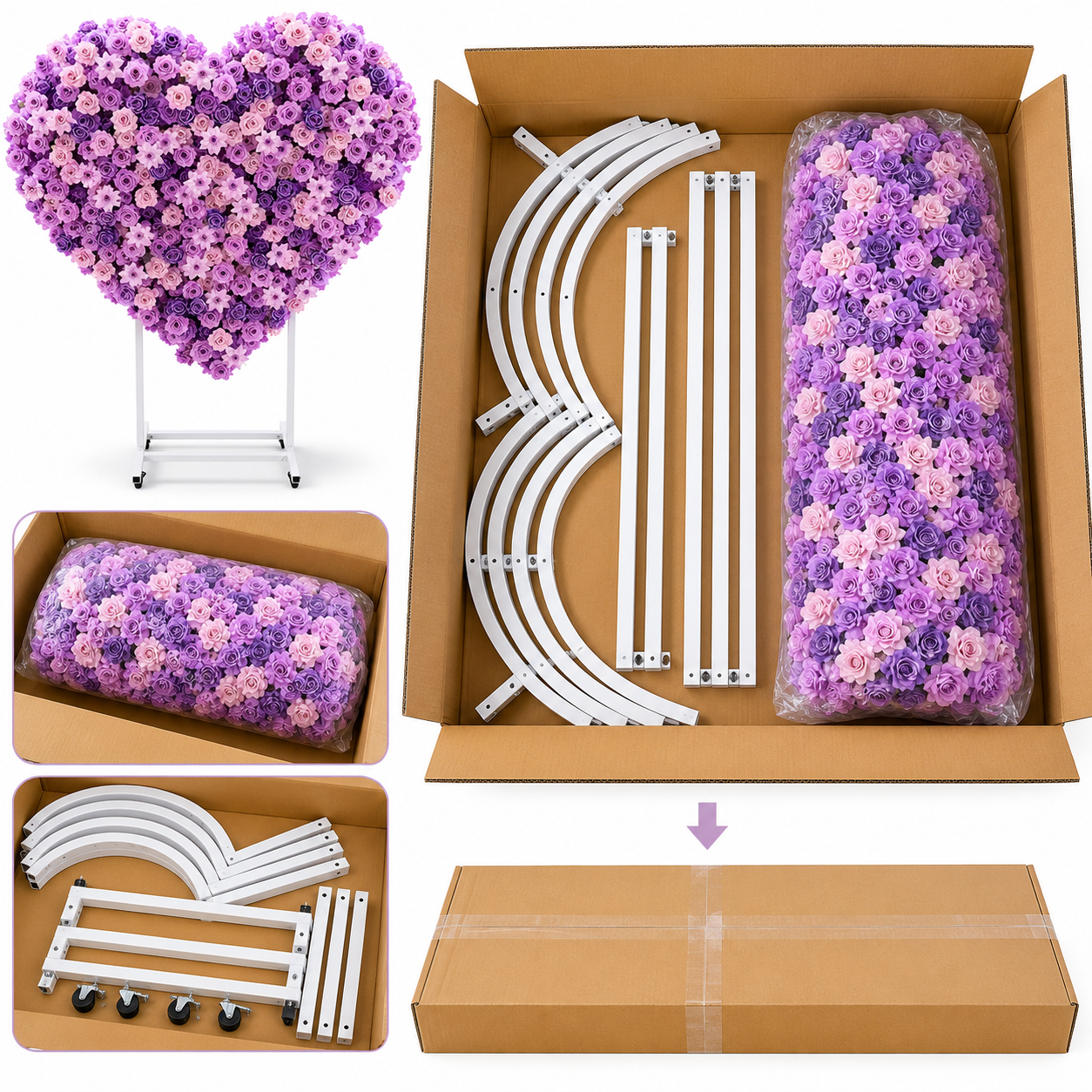 Heart Flower Arch with Stand, Wedding Floral Backdrop Decor