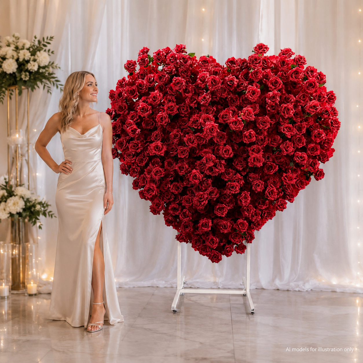 Heart Flower Arch with Stand, Wedding Floral Backdrop Decor