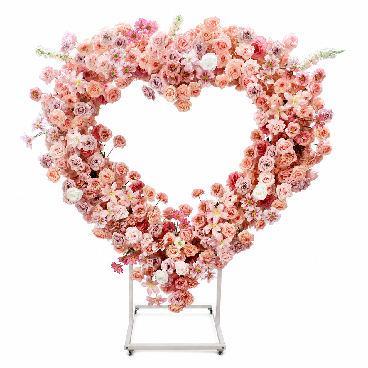 Heart Floral Arch Backdrop with Stand, Blush Pink, 6.56 x 5.58 ft