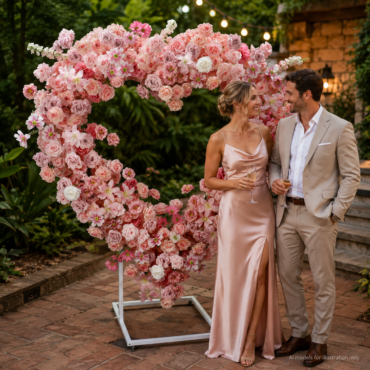 Heart Floral Arch Backdrop with Stand, Blush Pink, 6.56 x 5.58 ft