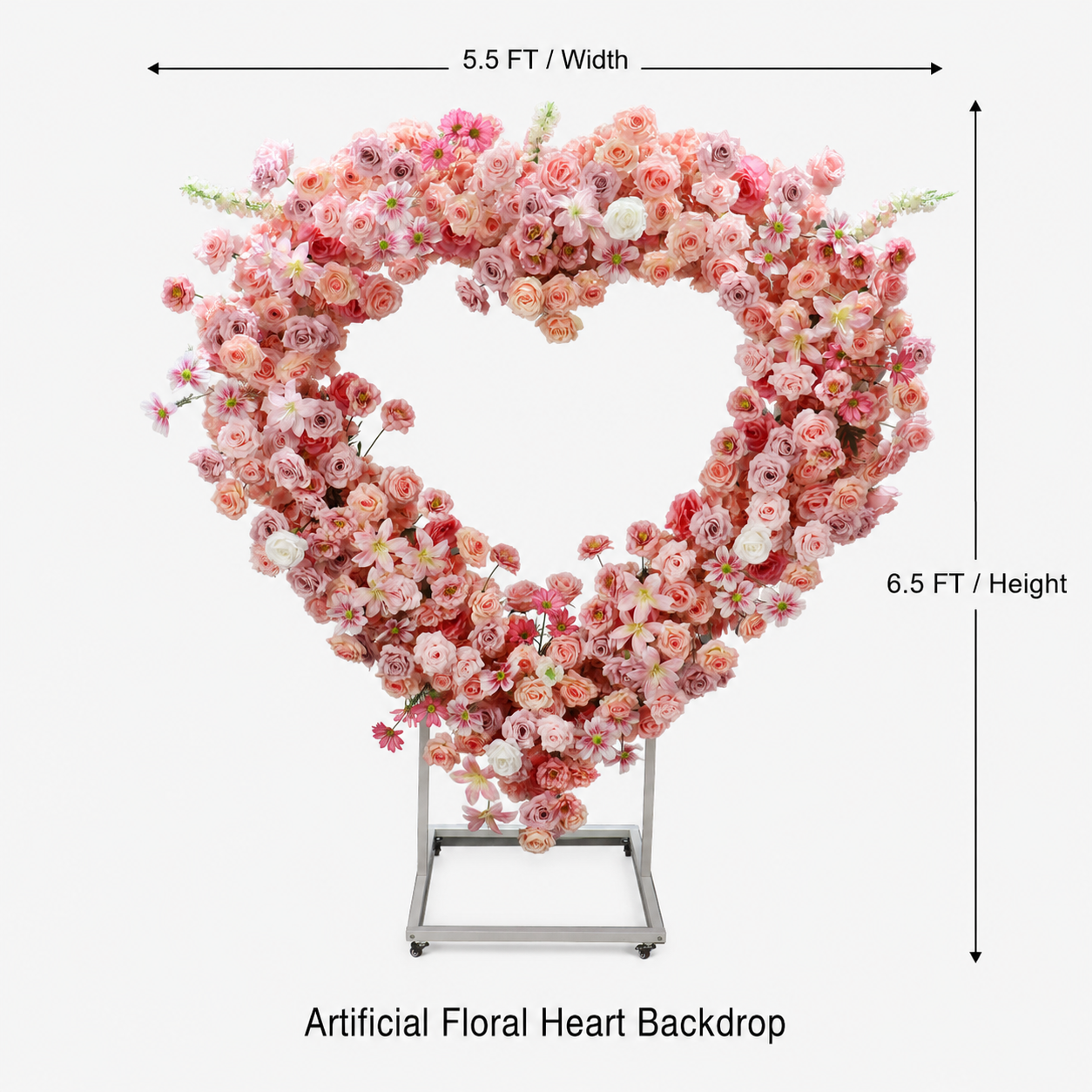 Heart Floral Arch Backdrop with Stand, Blush Pink, 6.56 x 5.58 ft