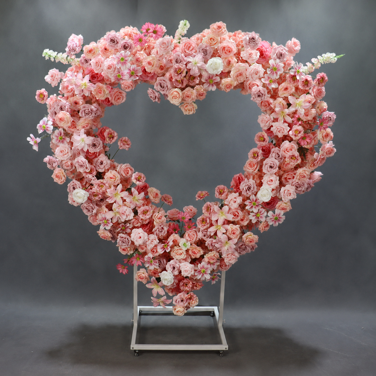 Heart Floral Arch Backdrop with Stand, Blush Pink, 6.56 x 5.58 ft