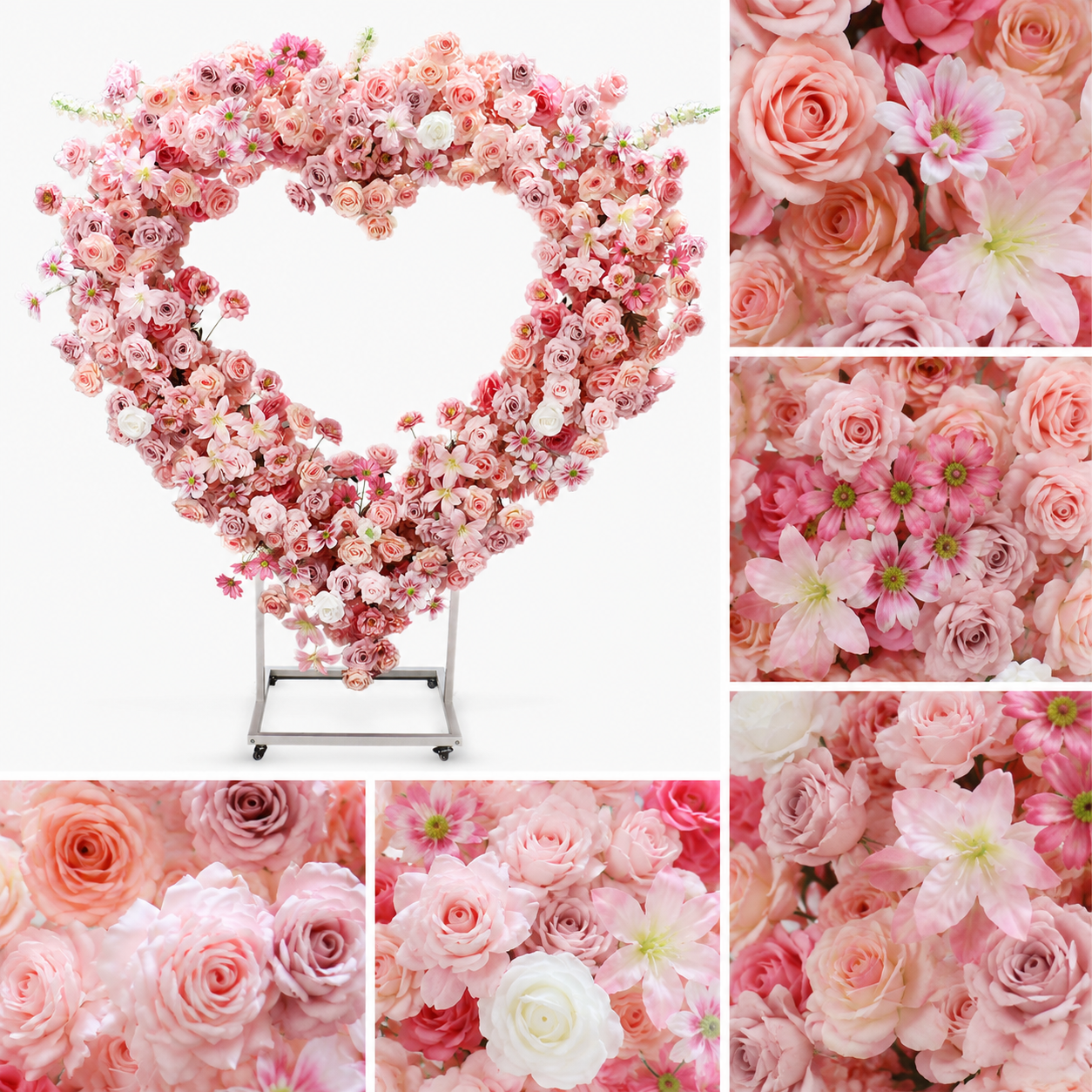 Heart Floral Arch Backdrop with Stand, Blush Pink, 6.56 x 5.58 ft