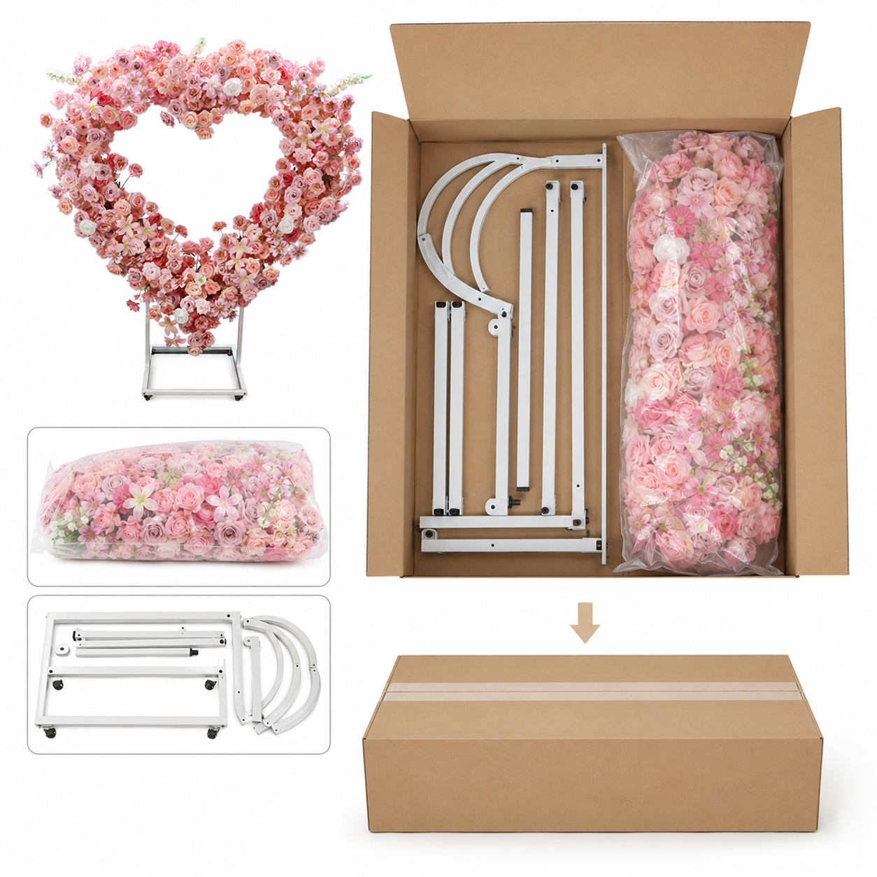 Heart Floral Arch Backdrop with Stand, Blush Pink, 6.56 x 5.58 ft