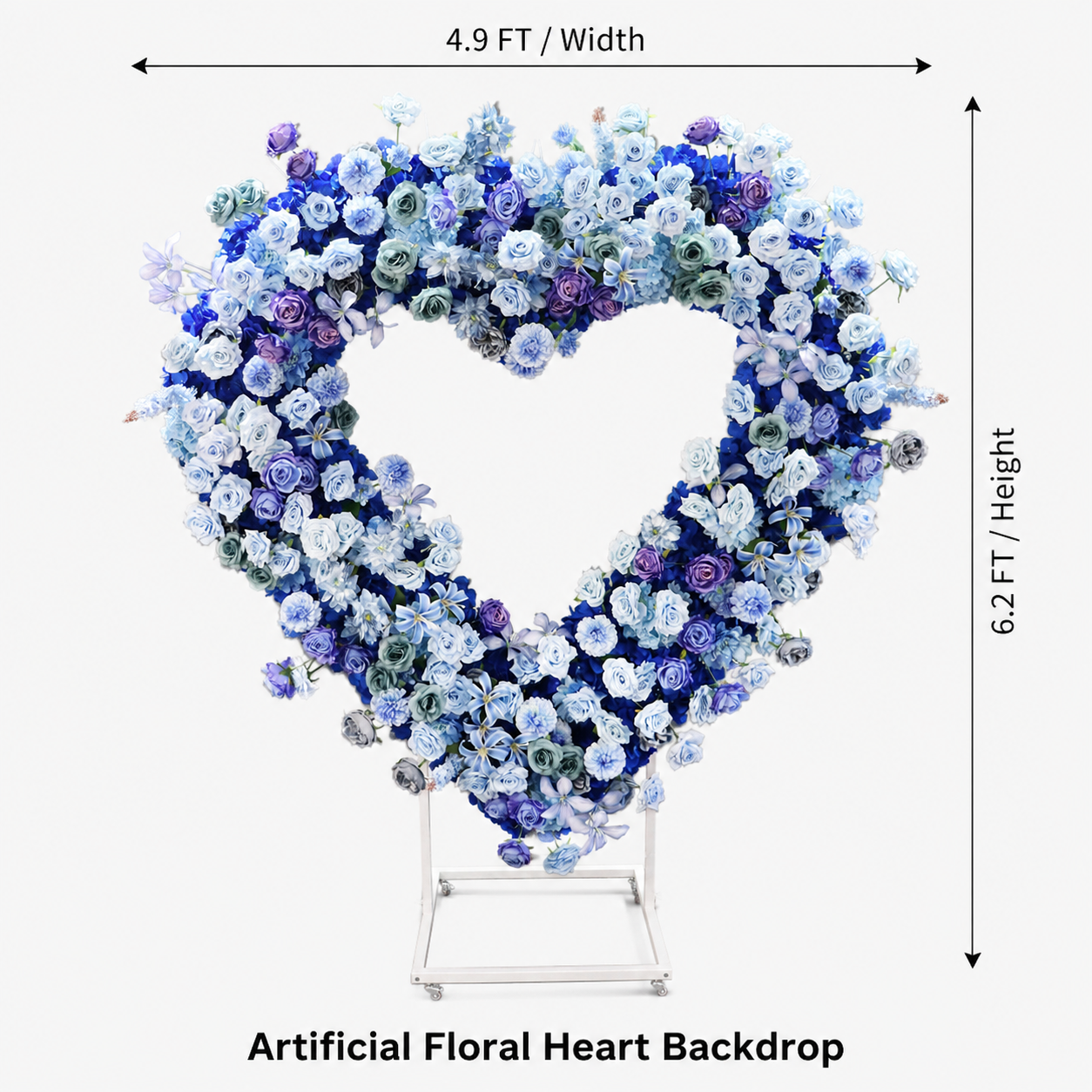  Heart Floral Arch Backdrop with Stand, Royal Blue, 6.56 x 5.58 ft