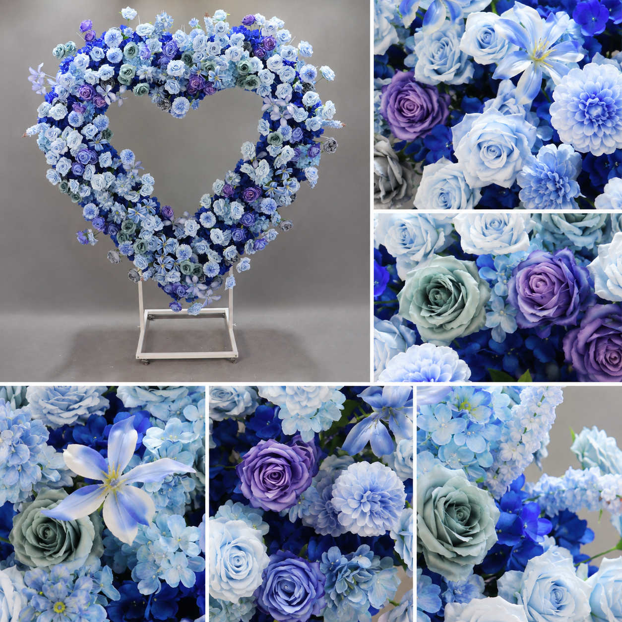 Heart Floral Arch Backdrop with Stand, Royal Blue, 6.56 x 5.58 ft