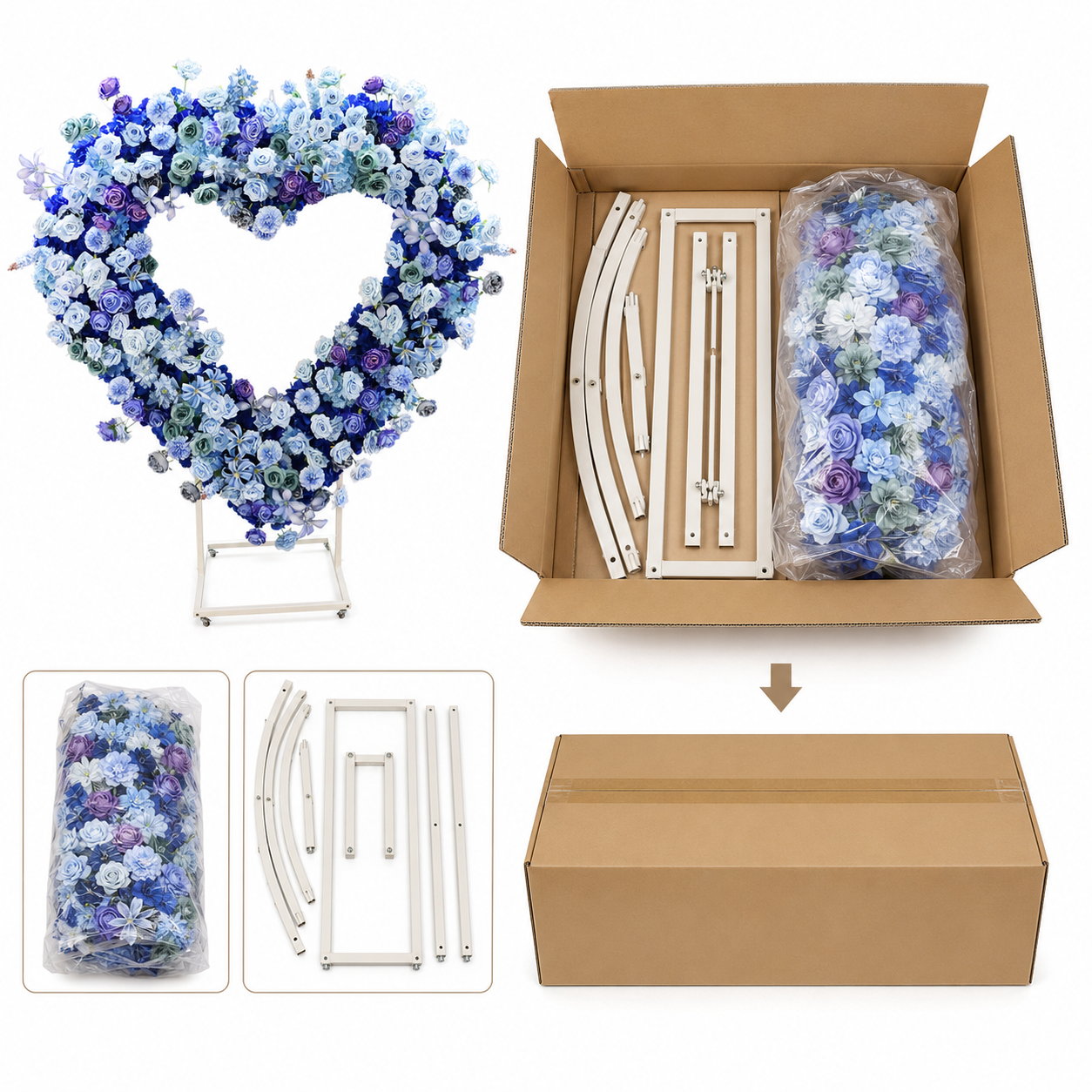  Heart Floral Arch Backdrop with Stand, Royal Blue, 6.56 x 5.58 ft