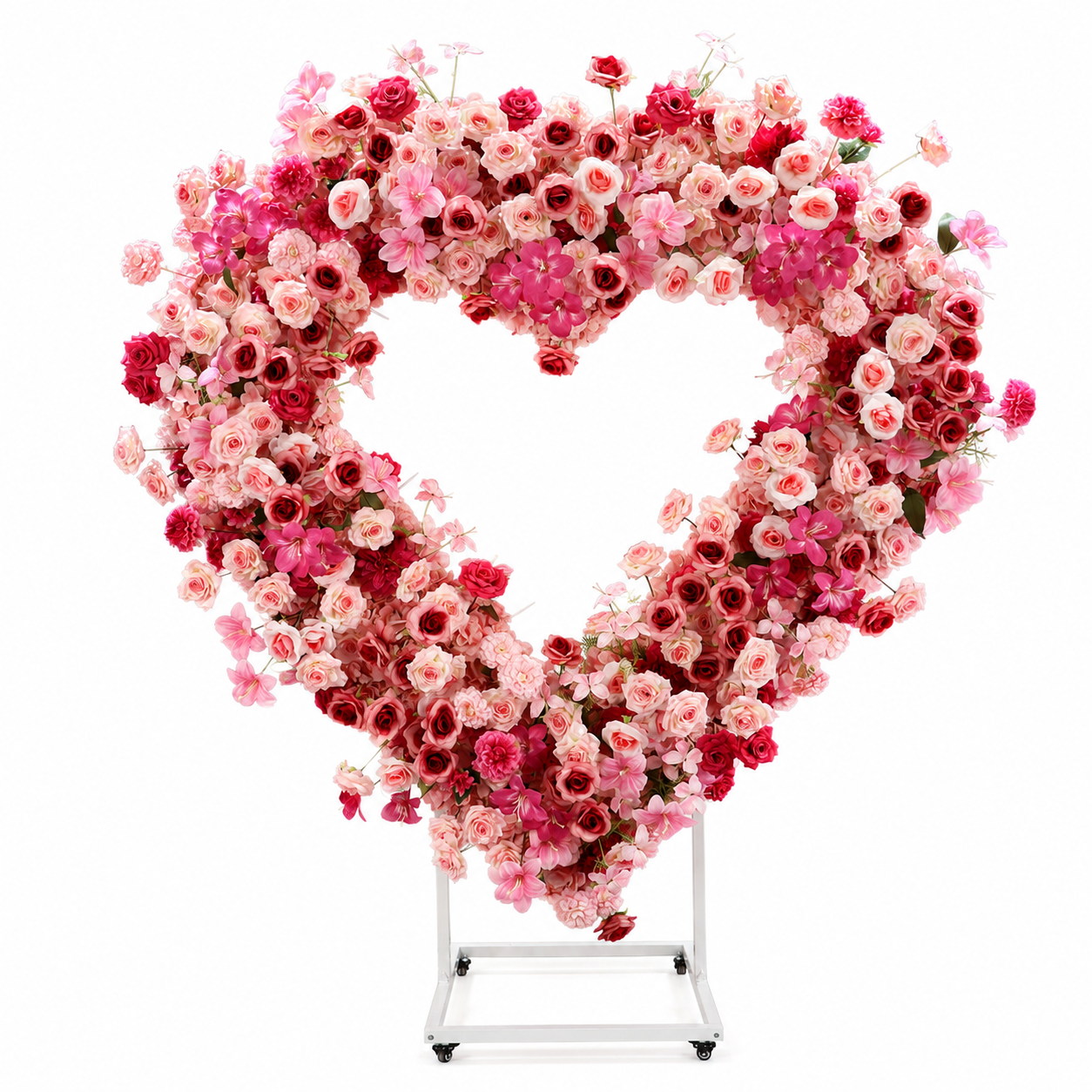 Heart Floral Arch Backdrop with Stand, Rose Pink, 6.56 x 5.58 ft