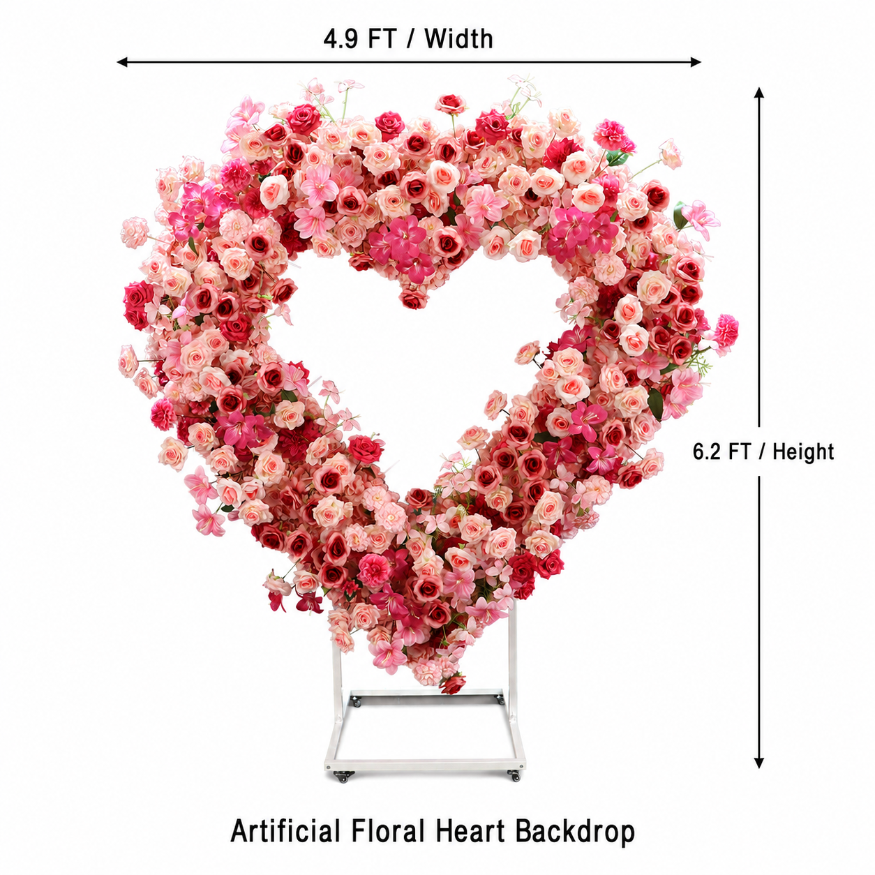 Heart Floral Arch Backdrop with Stand, Rose Pink, 6.56 x 5.58 ft