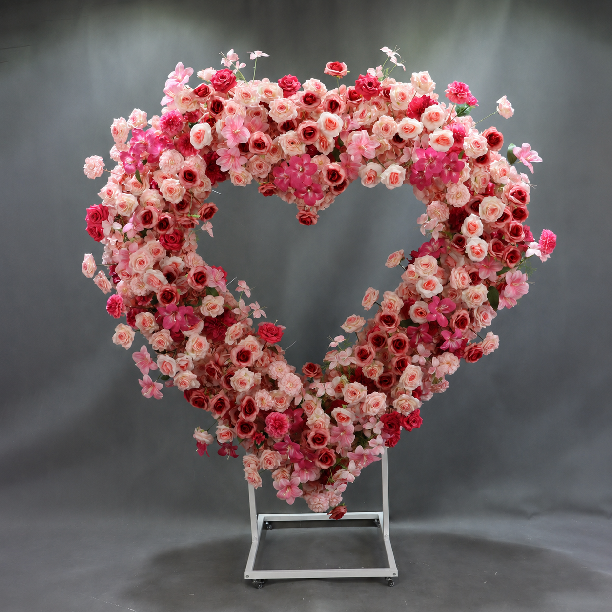 Heart Floral Arch Backdrop with Stand, Rose Pink, 6.56 x 5.58 ft