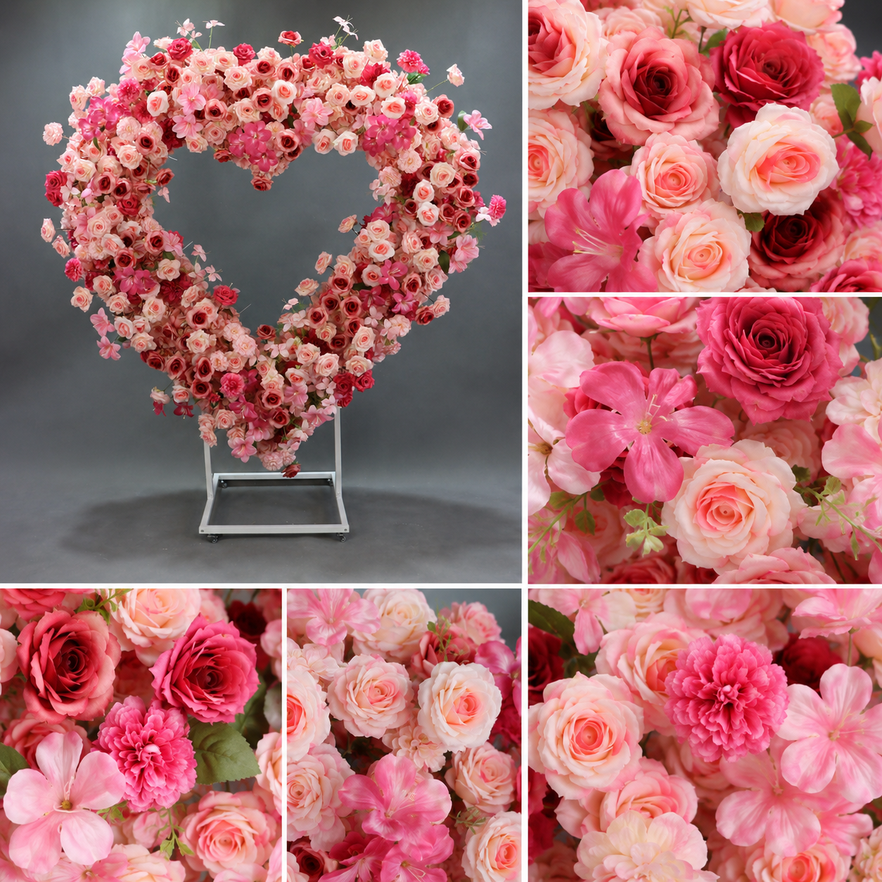 Heart Floral Arch Backdrop with Stand, Rose Pink, 6.56 x 5.58 ft