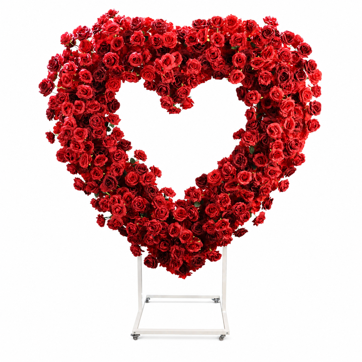 Heart Floral Arch Backdrop with Stand, Red Rose, 6.56 x 5.58 ft