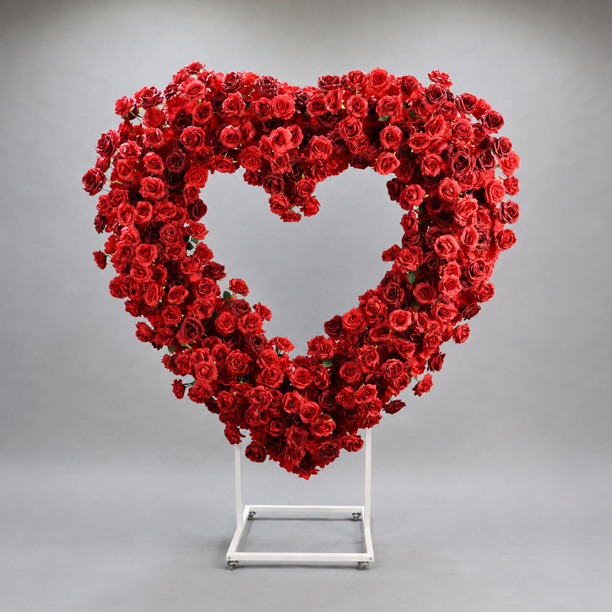 Heart Floral Arch Backdrop with Stand, Red Rose, 6.56 x 5.58 ft