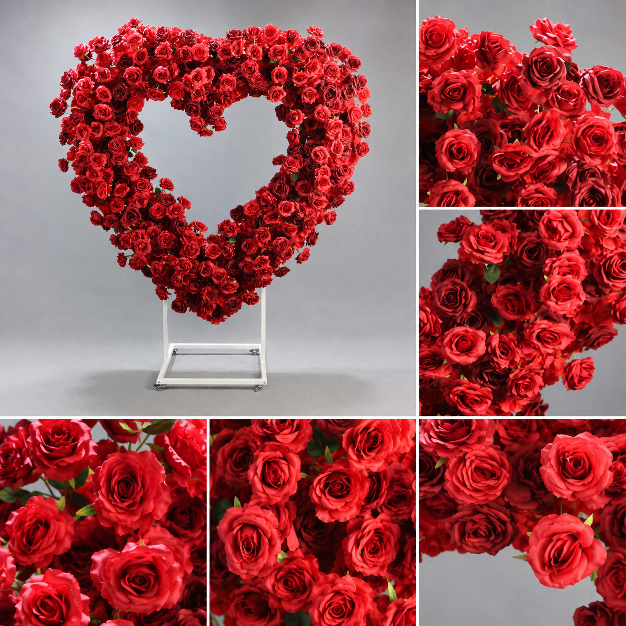 Heart Floral Arch Backdrop with Stand, Red Rose, 6.56 x 5.58 ft
