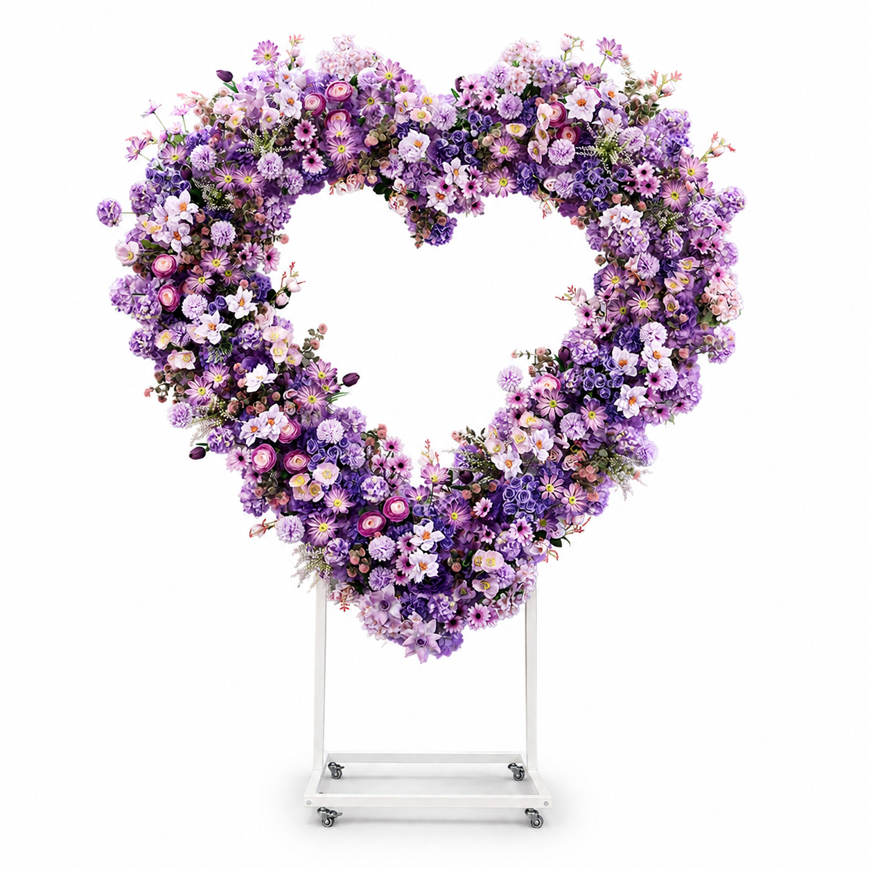 Heart Floral Arch Backdrop with Stand, Lavender, 6.56 x 5.58 ft