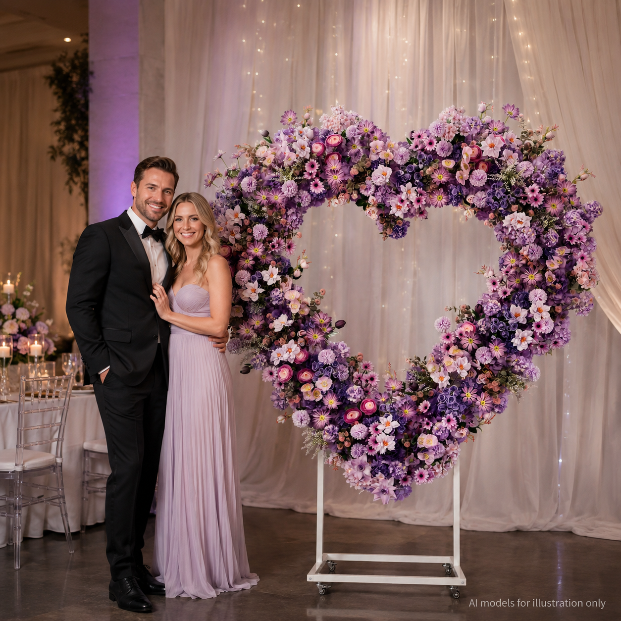 Heart Floral Arch Backdrop with Stand, Lavender, 6.56 x 5.58 ft