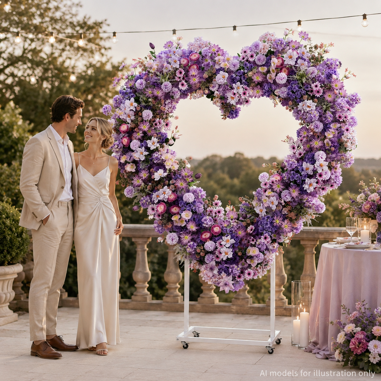 Heart Floral Arch Backdrop with Stand, Lavender, 6.56 x 5.58 ft