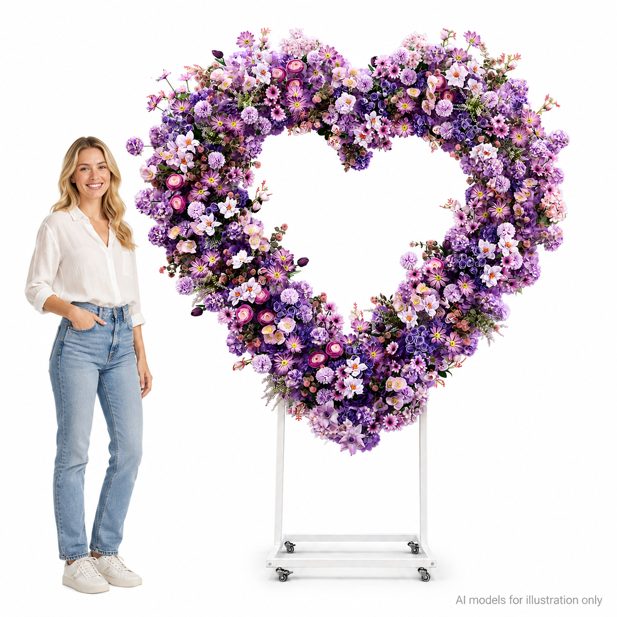 Heart Floral Arch Backdrop with Stand, Lavender, 6.56 x 5.58 ft