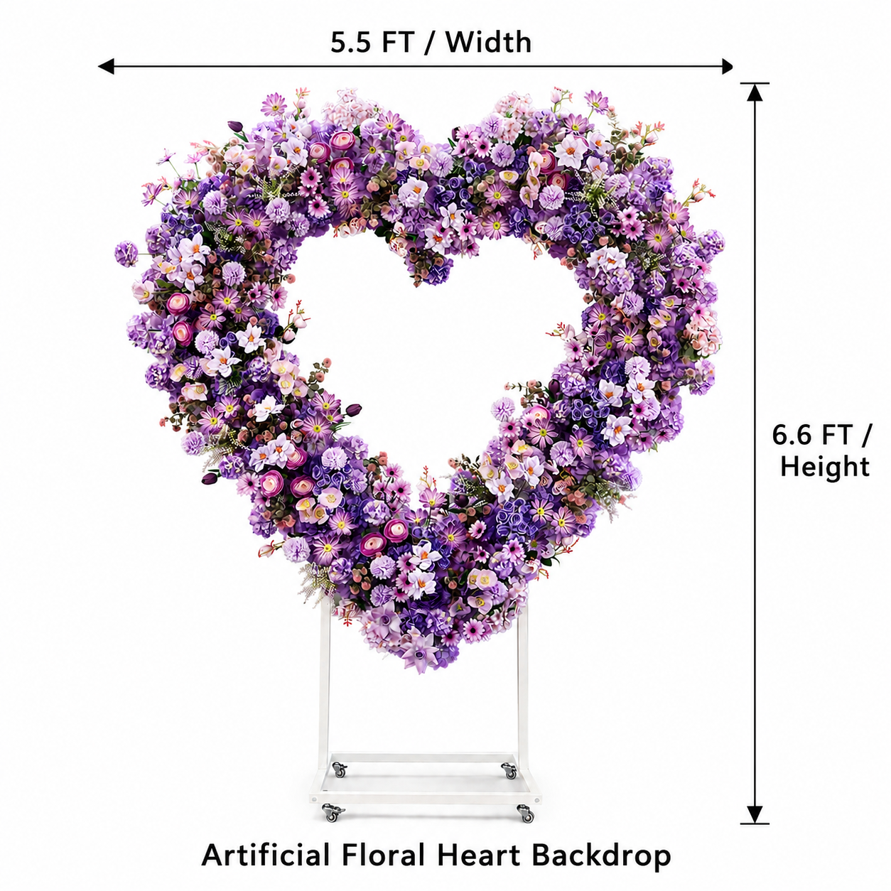 Heart Floral Arch Backdrop with Stand, Lavender, 6.56 x 5.58 ft