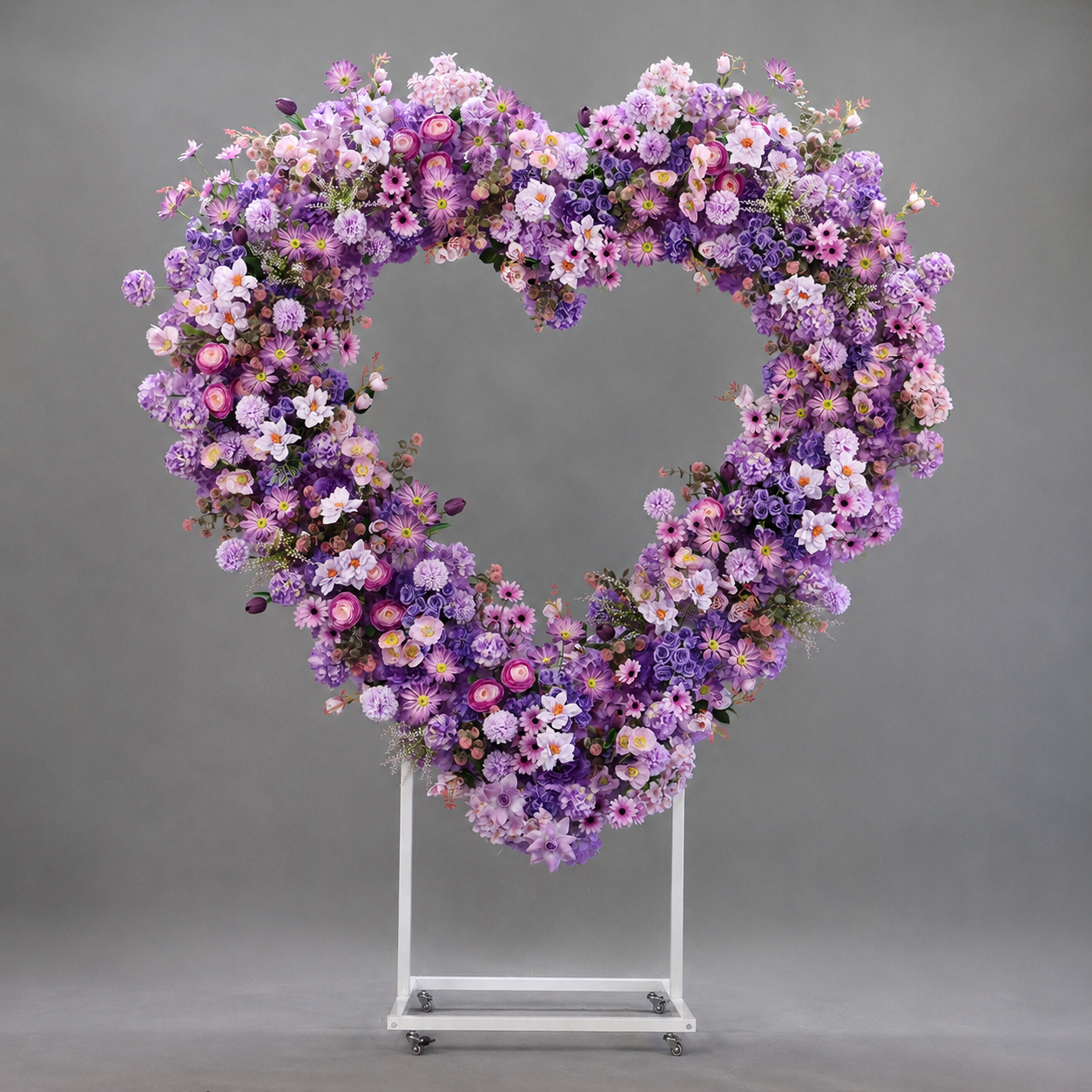 Heart Floral Arch Backdrop with Stand, Lavender, 6.56 x 5.58 ft