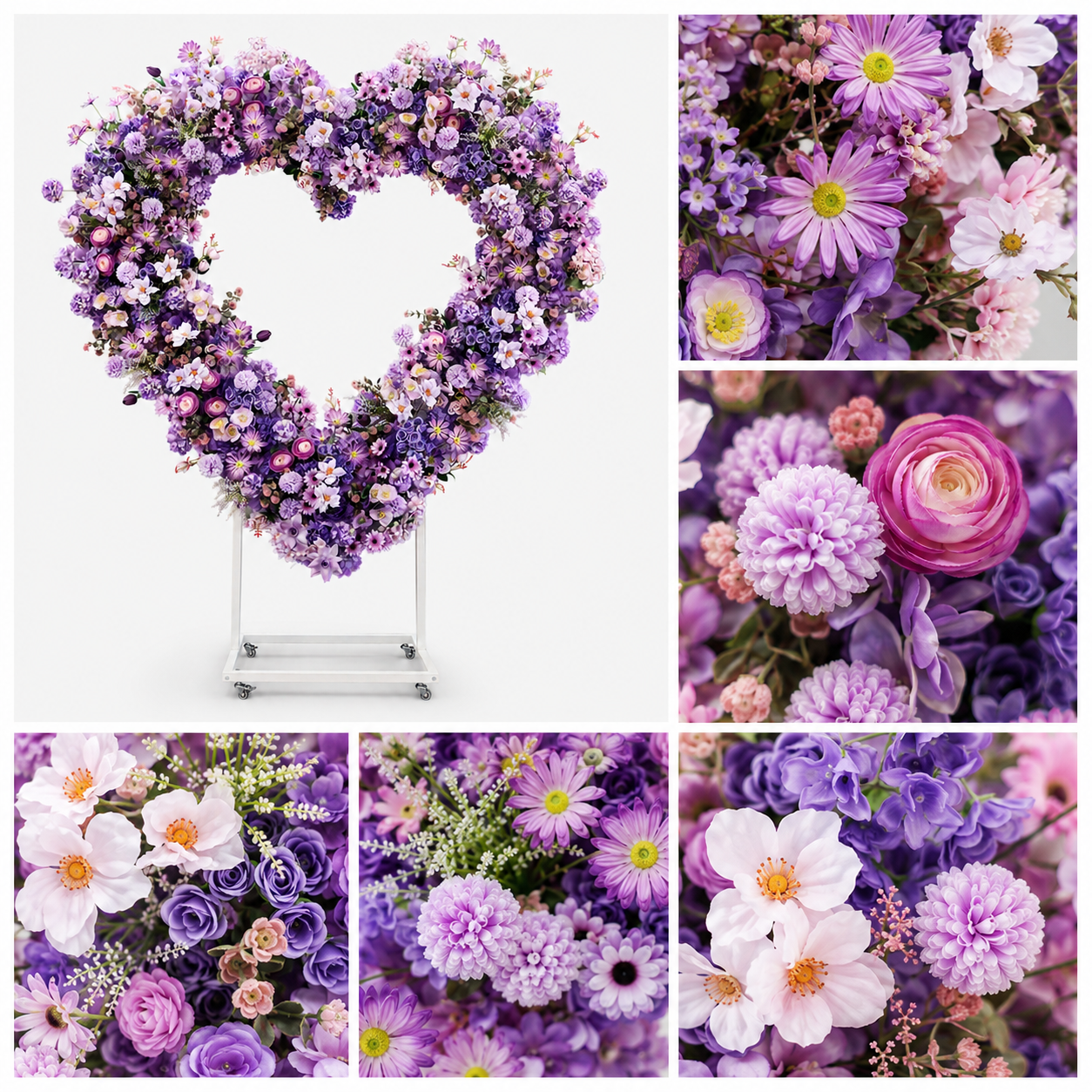 Heart Floral Arch Backdrop with Stand, Lavender, 6.56 x 5.58 ft