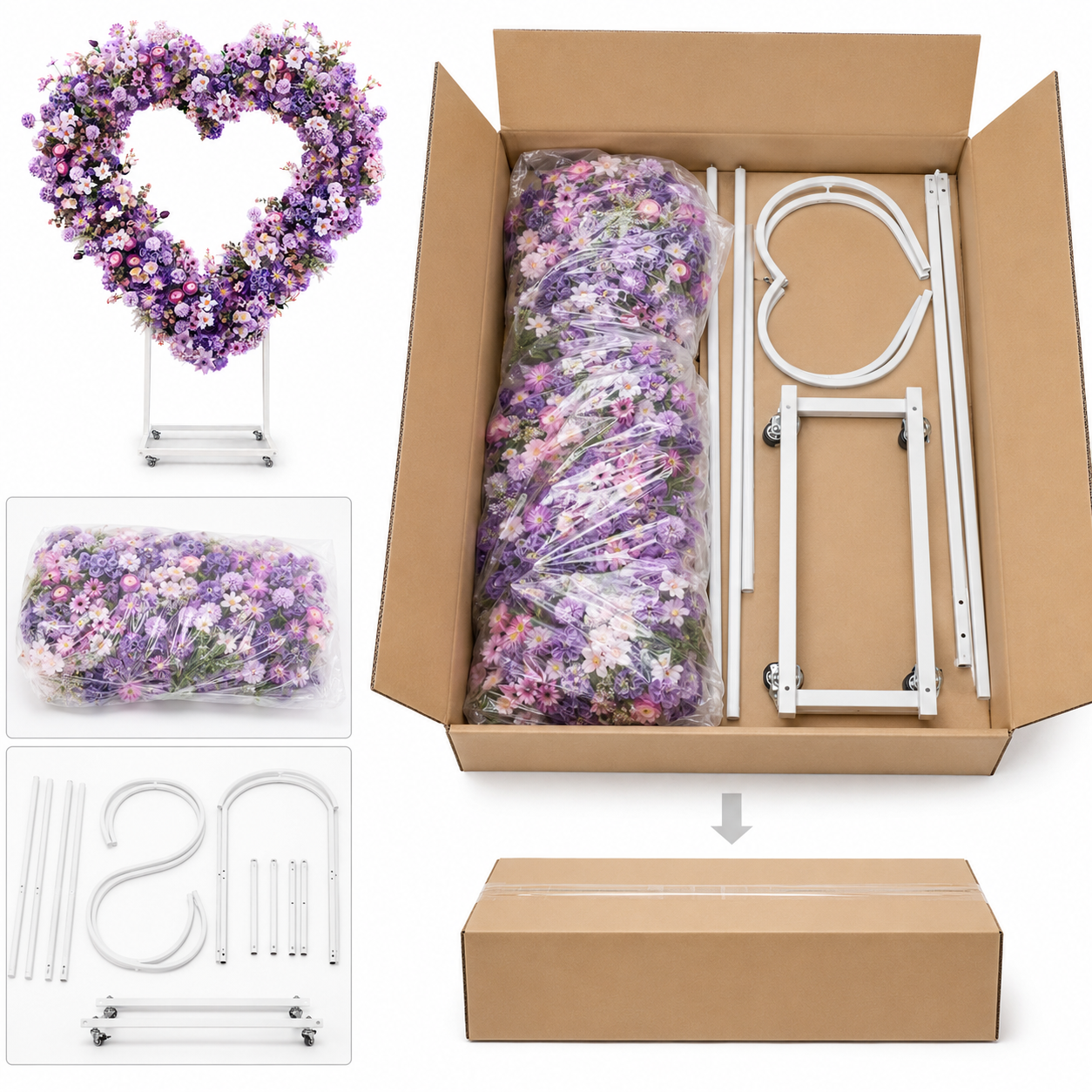 Heart Floral Arch Backdrop with Stand, Lavender, 6.56 x 5.58 ft