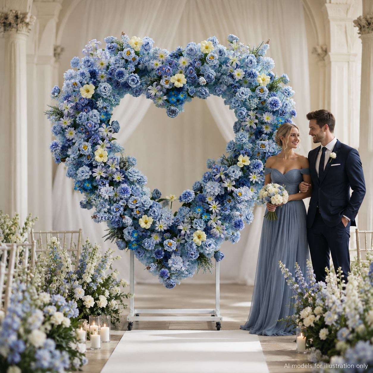 Heart Floral Arch Backdrop with Stand, Sky Blue, 6.56 x 5.58 ft