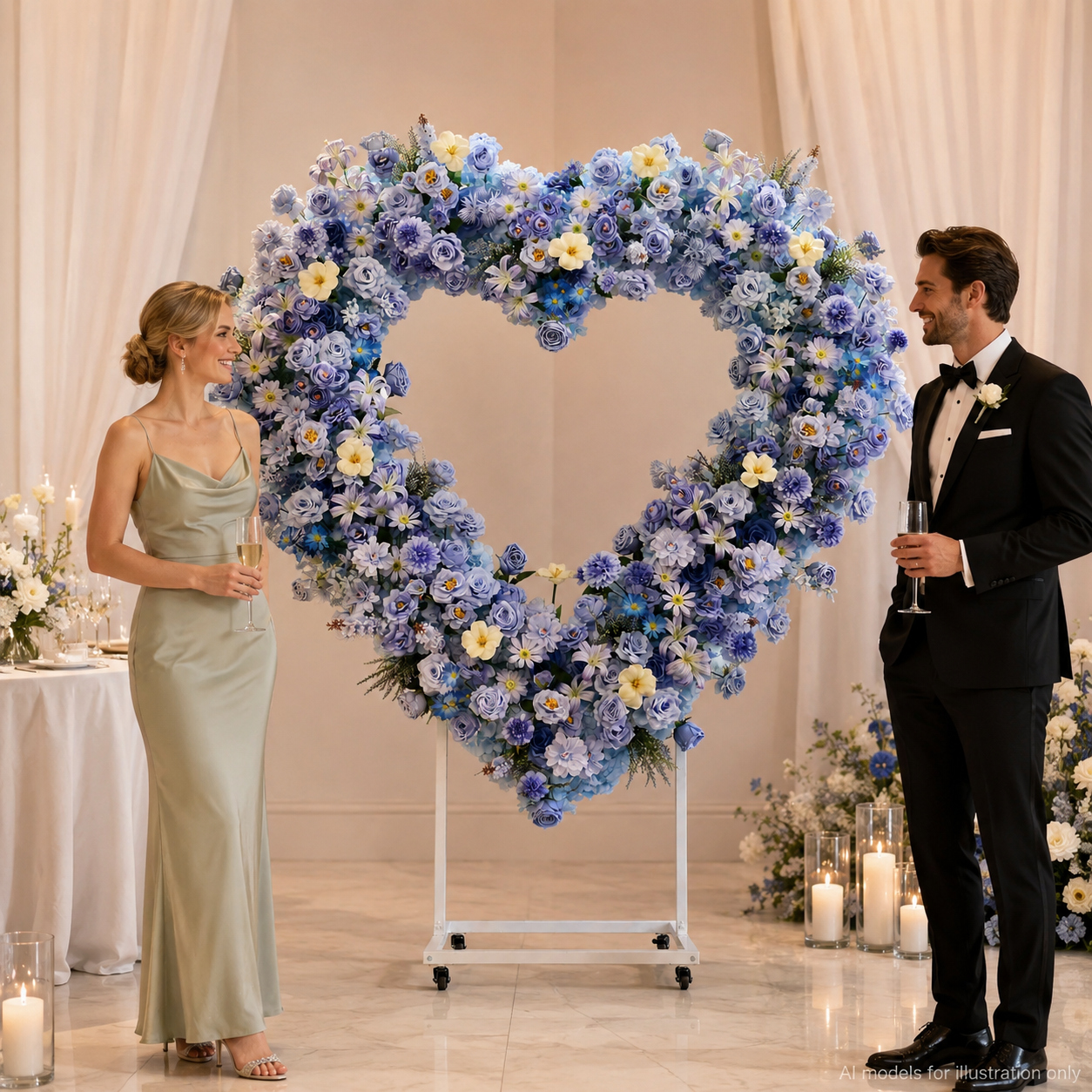 Heart Floral Arch Backdrop with Stand, Sky Blue, 6.56 x 5.58 ft