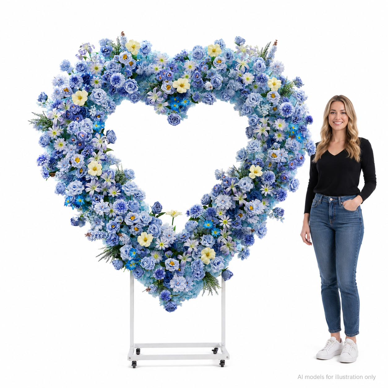 Heart Floral Arch Backdrop with Stand, Sky Blue, 6.56 x 5.58 ft
